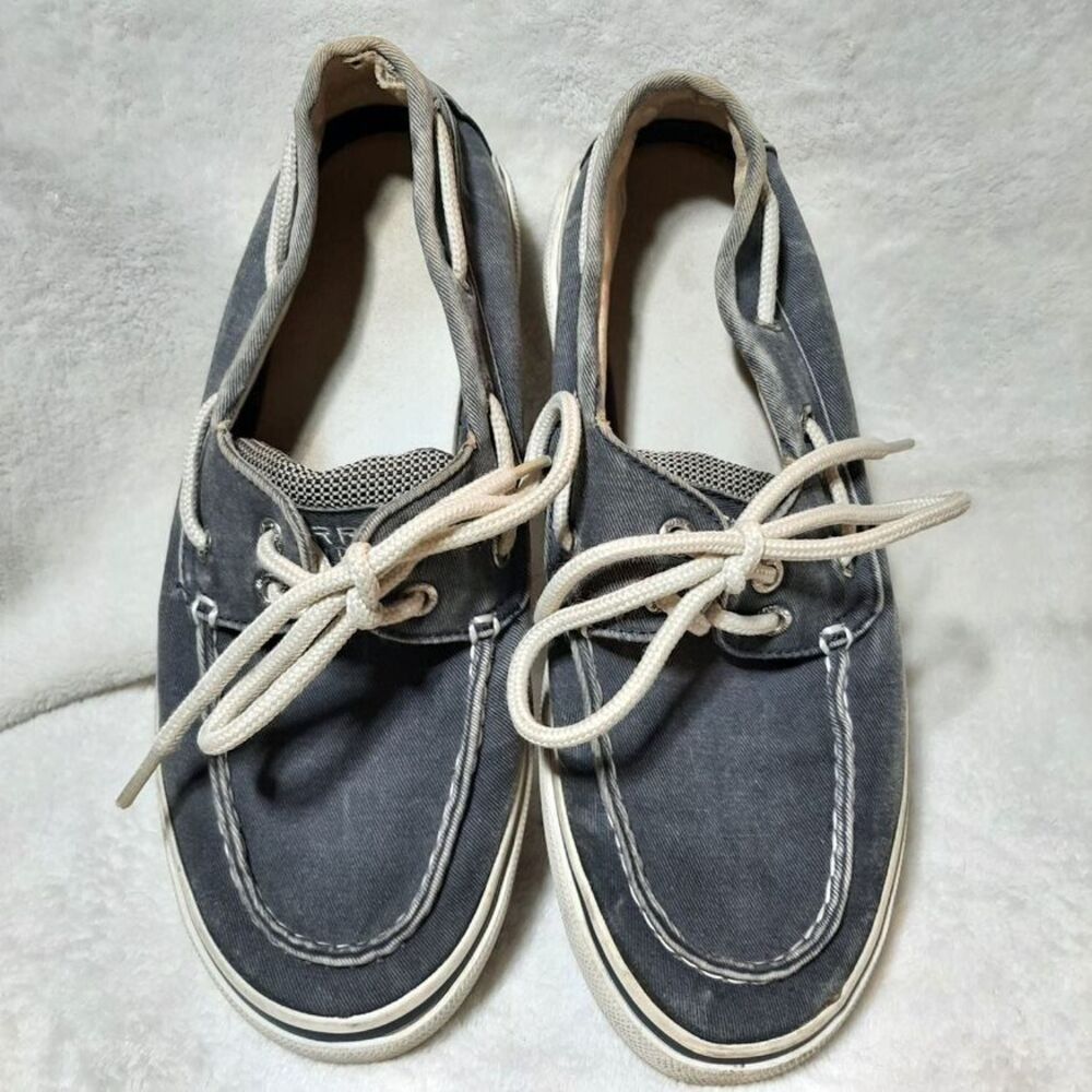 Sperry Top Sider Mens Boat Shoes Slip On Casual Grey/Blue Canvas 0777914 Sz 7